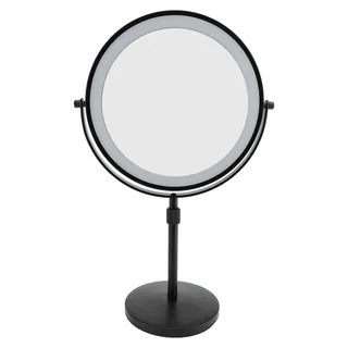 Beleuchteter Schminkspiegel, 22 cm, höhenverstellbar, doppelseitiger Vergrößerungs-Schminktisch mit 3-farbigen LED-Lichtern, schwarz, 10-fach