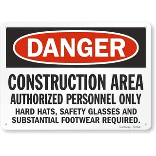 SmartSign - S-8968-Pl-14 "Danger - Construction Area, Authorized Personnel Only" Schild | 10" x 14" Kunststoff Schwarz/Rot auf Weiß