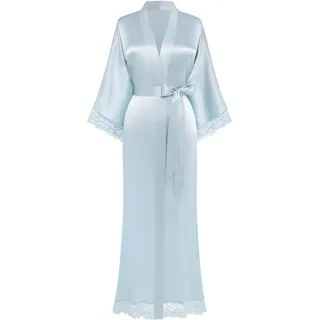 BABEYOND Damen Morgenmantel Lang Kurz Einfarbiger Bademantel Spitzen Ärmel Seide Satin Kimono Kleid Damen Sommer Robe Reine Farbe Schlafmantel