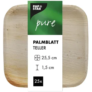 Papstar 25 Teller, Palmblatt Pure eckig,5 cm x,5 cm x 1,5 cm, Natur