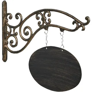 Relaxdays Wandschild Gusseisen, zum Beschriften, nostalgisches Ladenschild mit Ausleger, Bar, Eingang, schwarz/gold