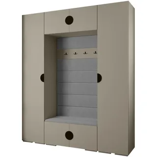 Abiks Möbel Garderoben-Set 236,7/200/47 , Kaschmir, Grau, Schwarz , Holz , Nachbildung , 10 Fächer , 200x236.7x47 cm , Garderobe, Garderoben-Sets & Garderoben-Serien, Garderoben-Sets