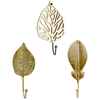 TentHome Vintage Garderobenhaken Wandhaken dekorative Haken Blattform Metall Kleiderhaken Handtuchhaken Aufhänger Dekohaken Schlüsselhaken wandmontiert Mehrzweckhaken 3er Set Gold A