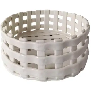Ambia Home Dekokorb , Weiß , Keramik , Uni , rund , 8 cm , Lfgb , handgemacht , Ordnen & Aufbewahren, Körbe, Dekokörbe