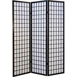 Homestyle4u Paravent Raumteiler 3 teilig Holz Schwarz Reispapier Weiß Höhe 175 cm - Paravents, Paravents