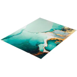 Badematte KLEINE WOLKE "Teal", petrol, H:5mm, Polyester, Badematten, Badematte, bedruckt, Marmor Design, goldfarbene Akzente, weich & kuschelig