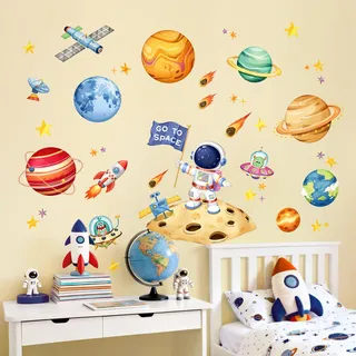 Tanlaby Weltraum Wandtattoo Planeten Sonnensystem Wandsticker Astronaut Raumschiff Wandaufkleber für Kinderzimmer Jungen Mädchen Jugendzimmer Babyzimmer Wohnzimmer Schlafzimmer Spielzimmer Wanddeko