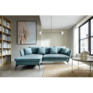 OTTO home Ecksofa »LIVORNO,258 cm, L-Form,« Schlaffunktion u. Bettkasten (139/224cm), Samt, Struktur, Webstoff, blau