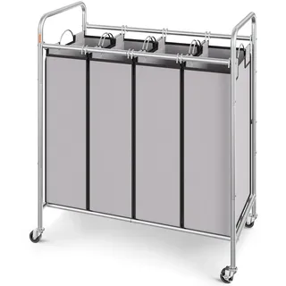 VEVOR Wäschesortierwagen mit 4 Fächern, Wäschesammler, robust, mit abschließbaren Rädern und 4 abnehmbaren Taschen, rollender Wäschekorb, Sortierer für Kleidung