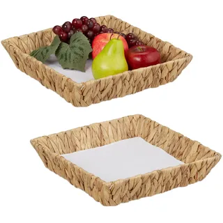 Relaxdays Obstschalen, 2er Set, Dekokörbe für Obst, Brot UVM., aus Wasserhyazinthe, HBT ca. 7x30x30 cm, Boho-Stil, Natur