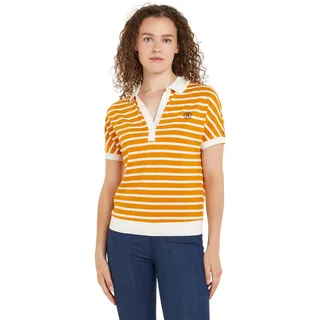 Tommy Hilfiger Damen Poloshirt Kurzarm Regular Fit, Orange (Breton Ecru/Rich Ochre), S