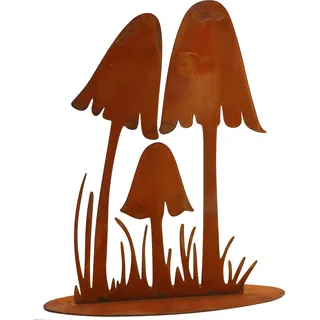 Rostikal Pilze Deko 25 cm – Edelrost/Cortenstahl auf Bodenplatte | Herbstdeko mit Pilzen für Garten und Balkon: rostige Metalldeko zum Aufstellen