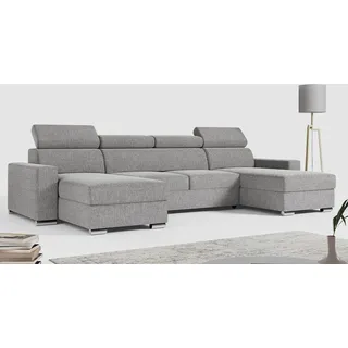 MKS Meble Ecksofa mit Schlaffunktion und Bettkasten, Wohnlandschaft U-form, Sofa mit Schlaffunktion - FOX-U - Hellgrau - Hellgrau