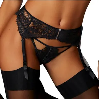 JETTE Strapsgürtel aus transparenter Spitze, sexy Dessous, Reizwäsche, schwarz