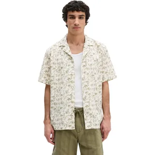 Kurzarmhemd MARC O'POLO, Herren, Gr. XL, N-Gr, beige (medium beige), Web, Obermaterial: 100% Baumwolle, regular fit normal, Hemden Kurzarmhemd, regular mit sommerlichem Blattmotiv