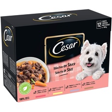 CESAR Mahlzeit für Hunde – 48 Frischebeutel (4 Packungen mit 12 x 100 g) – Nassfutter für Hunde in Sauce – Rindfleisch/Huhn/Lamm/Truthahn – Vollnahrung & ausgewogene Ernährung mit natürlichen