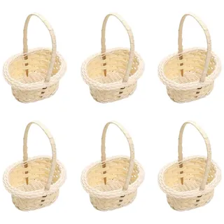 Docache geflochtene Mini-Blumenkörbe Henkel Geflochtener Blumenkorb Hochzeit Süßigkeiten Rattan Korb Dekokorb für Hochzeitszeremonie Kleiner Rattan Korb Obstkorb 6 Stück (Ovale)