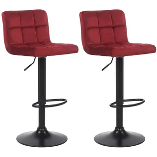CLP Barhocker 2er Set Samt Rot , Textil , 40x85x40 cm , Esszimmer, Barmöbel, Barhocker