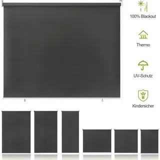 Fiqops Außenrollo Senkrechtmarkise Balkonrollo Sichtschutz Sonnenschutz Rollo 140 x 140cm Outdoorrollo für Fenster & Türen, Anthrazit - Grau