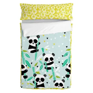 Bettbezug mit Füllung HappyFriday Moshi Moshi Panda Garden Blue Blau 105 x 200 cm - Blau