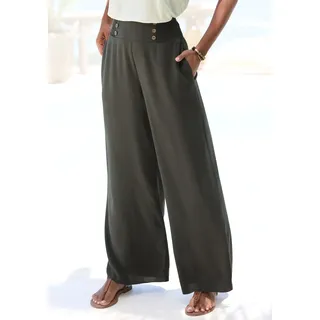 Palazzohose LASCANA, Damen, Gr. 34, N-Gr, grün (khaki), Web, Obermaterial: 100% Viskose, unifarben, figurumspielend bodenlang, Hosen Palazzohose, mit Taschen, Sommerhose, Wide-Leg, Topseller