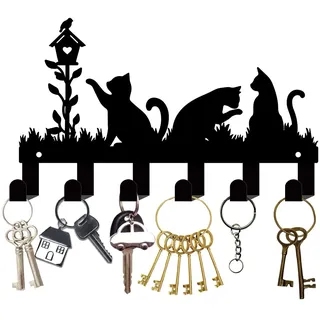 CREATCABIN Schlüsselhalter Schwarzen Katzen Für Wand,Schlüsselaufhänger Metall,Schlüssel-Organizer,Garderobe,Schlüsselhalter Aus Eisen,Wandmontagehaken,Wanddekoration Für Eingangsbereich,Flur,27x16cm