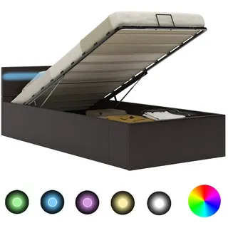 vidaXL Bett mit Bettkasten Hydraulisch LED Grau Kunstleder 90x200 cm