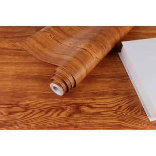 BUVU Klebefolie Möbel braun Holzoptik Möbelfolie Selbstklebende Folie Holz Tapete 45cm X 300cm braun Vintage Streifen Folie Wasserdicht Wandtapete für Möbel Wände Schränke Küche Tische