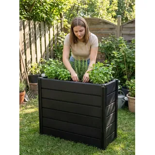 Hochbeet KHW "Demeter XXL schmal", anthrazit, B:158cm H:92cm T:44cm, Kunststoff, Polypropylen, Pflanzgefäße, Hochbeet, platzsparende Bauweise, erweiterbar, BxTxH: 158x44x92 cm