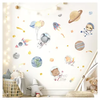 DEKO KINDERZIMMER Wandaufkleber Weltall Tiere Wandsticker Astronaut Wandtattoo Planeten Junge Kinderzimmer Schlafzimmer Wanddeko DK1108-1