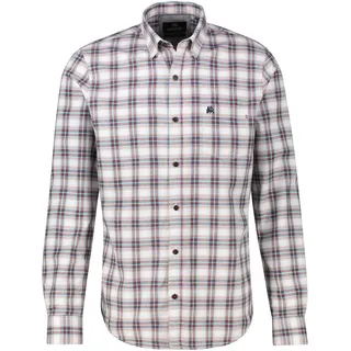 Langarmhemd LERROS "Kariertes Flanellhemd in Übergrössen", Herren, Gr. 4XL, extraweit, broken weiß, 100% Baumwolle, Hemden Langarmhemd