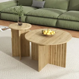 Fortuna Lai Couchtisch 2-teiliges Holz – Runde Couchtische & Kaffeetische im skandinavischen Design, platzsparend & vielseitig, stabile MDF/PB Bauweise