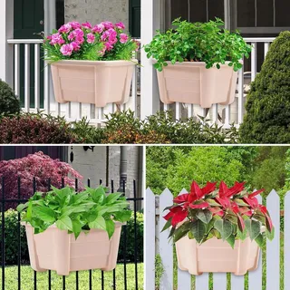 Set aus 8 Kunststoff-Hängeblumentöpfen Retro für Geländer Pflanzen Blumen - Beige