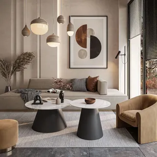 Runde Bank 2in1 CARTELLE weißer Marmor, schwarzes Gestell