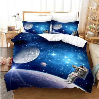 CIUNVXD Kinder Weltraum Themen Bettwäsche-Set,3D Weltall Sternenhimmel Universum Kinderbettwäsche,Planet,Nachthimmel,Universum Bettbezug (D, 135x200cm)