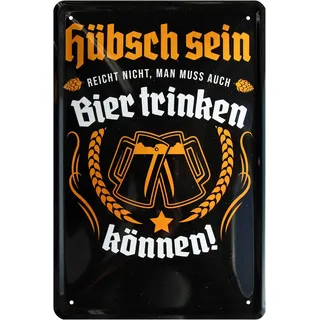 WOGEKA ART Retro Blechschild - Hübsch sein reicht nicht, muss auch Bier trinken - witziger Spruch als Geschenk-Idee Geburtstag Weihnachten Deko 20x30 cm Vintage-Design Metall 705