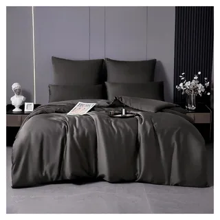 Bettwäsche-Set aus 100% LyocellTM Lyocell 135x200 Eukalyptus, 2-teilig, atmungsaktiv, hypoallergen, klimaregulierend, 1 Bettbezug & 1 Kissenbezug 80x80, Dunkelgrau