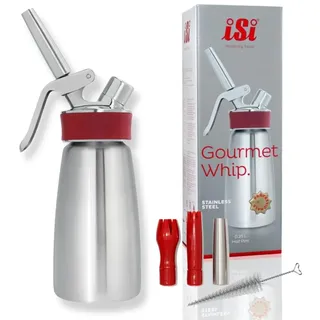 ISI Sahnespender 250 ml, Gourmet Whip Plus,aus hochwertigem Edelstahl, Betrieb mit ISI Sahnekapseln, für Sahne, warme und kalte Saucen, Suppen, Espumas und Desserts, 140301, 250ml (Packung mit 6)