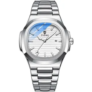 Tiong Herren-Business-Uhr Mit Quadratischem Achteck-Design, Wasserdichte Leuchtende Quarzuhr, Datums-Quarzuhr Aus Edelstahl