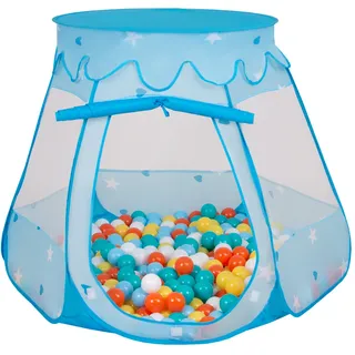 Selonis baby spielzelt mit plastikbällen zelt 105x90cm/100 bälle plastikkugel kinder, blau:weiß-gelb-orange-babyblau-türkis