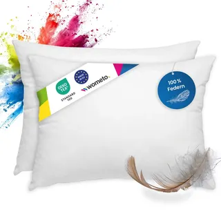 wometo 2er Set Federkissen 100% Federn 30x50-330g Oeko-TEX Sofakissen Füllkissen Bezug Baumwolle weiß/Innenkissen/Kissenfüllung/kleine Kopfkissen (2 Stück)