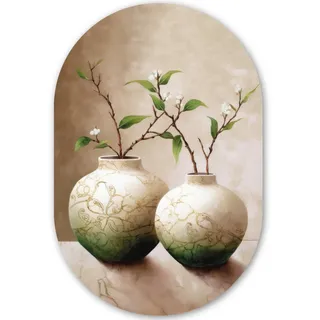 MuchoWow Wandbild Blumen - Vase - Weiß - Botanisch - Beige 60x90 cm , Ecru , Kunststoff , Oval , 60x90 cm , einfache und schnelle Anbringung , Bilder & Rahmen, Bilderrahmen, Bilderrahmen & Fotorahmen