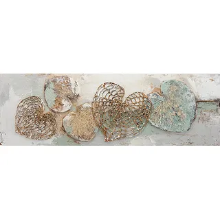 Bönninghoff Ölgemälde "handarbeit HERZEN 40x120 cm – Wandbild Kunst Deko modern" Abstrakt  Blätter  Blätterbilder  Formen  Kunst  Symbole 1 Stk. tlg. handgefertigt, jedes Bild ein Unikat, farbe bild(er): grün, weiß, metall