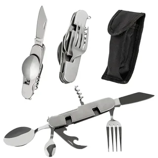 Camp Active CampActive 6in1 Campingbesteck Klappbesteck mit Gürteltasche | Flaschenöffner | Korkenzieher