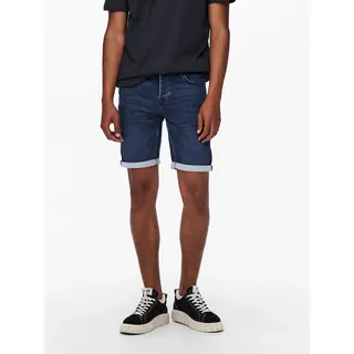 Jeansshorts ONLY & SONS "ONSPLY LIGHT BLUE 5189 SHORTS DNM NOOS", Herren, Gr. S, N-Gr, blau (blau denim), Denim/Jeans, Obermaterial: 72% Baumwolle, 26% Polyester, 2% Elasthan, unifarben, Basic schmal, Jeans Jeansshorts