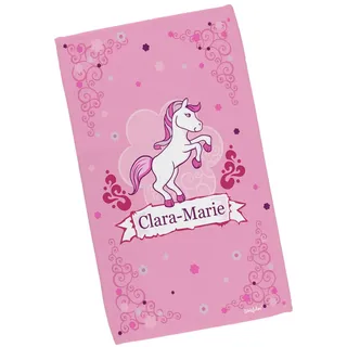 Striefchen® Kinderhandtuch mit Namen für Mädchen mit Pferd-Motiv Pink Pony in 2 Größen 30 x 50 cm