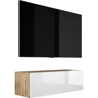 RTV DMG Hängendes TV-Schrank - Modernes Design B: 100 cm, H: 34 cm, T: 32 cm. TV Lowboard, TV Board, TV Sideboard Hängend, Lowboard Fernsehschrank - Weiß