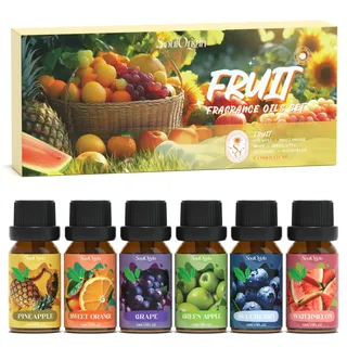 SoulOrigin Frucht Duft Öle Set, Duft Öl Set für Öl Diffusoren, Duftöle für Seife Kerze Herstellung 6x10ml - Ananas, Süße Orange, Traube, grüner Apfel, Blaubeere und Wassermelone