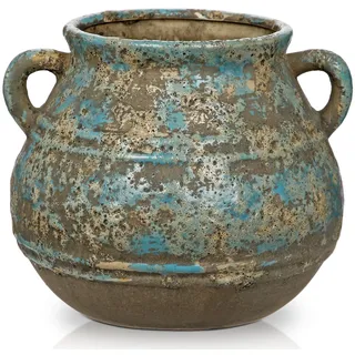 Hollyone Vintage Keramikvase mit Henkeln, 14.5cm Rustikale Retro Deko Vase Bauernhaus, Antike Vase Blumentopf für Blumen und Pflanzen, Terrakotta Tischvase für Wohnkultur, Tisch, Regal