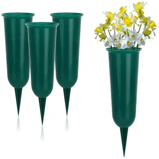 com-four® 4X Grabvasen 27 cm, wetterfeste Steckvase je 500 ml für Grab | Friedhofsvase für Grabschmuck & Blumenarrangements - elegante Kunststoff-Vase für Garten und Balkon